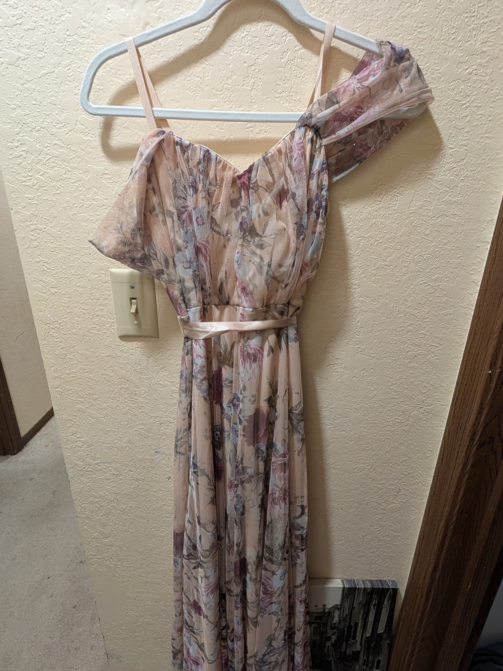 Candalite Petite Elegant Blush Floral Maxi Dress with Off The Shoulder Detail